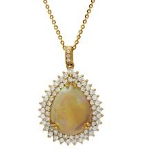 14k Yellow Gold 15.42ct Ethiopian Opal 3.72ct Diamond Pendant