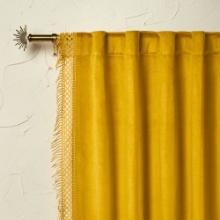1pc 54"x84" Light Filtering Velvet Macrame Trim Window Curtain Panel, Gold-Tone, Retail $35.00