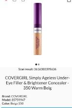 Covergirl Simply Ageless Under-Eye Concealer, 350 Warm Beige, Retail $15.00