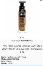 Nyx Professional Makeup Full Coverage Foundation, Color: Golden, Retail $15.00