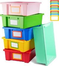 Mifoci 6 Sets Plastic Cubby Bins with 6 Pieces Self Adhesive Label, Retail $45.00