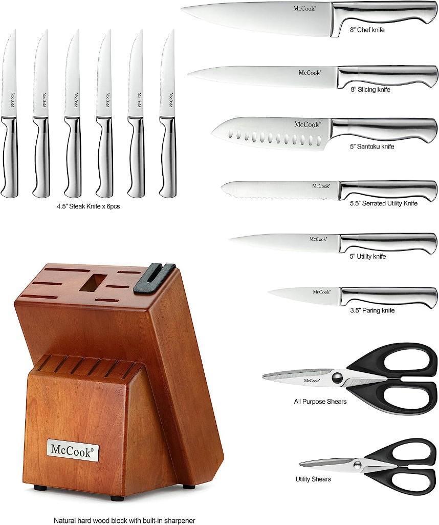 McCook German Stainless Steel Kitchen Knife Block Sets with Built-in Sharpener, $69.98 MSRP