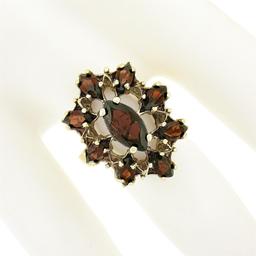 Vintage 14K Yellow Gold Marquise Prong Garnet Open Spray Flower Cocktail Ring