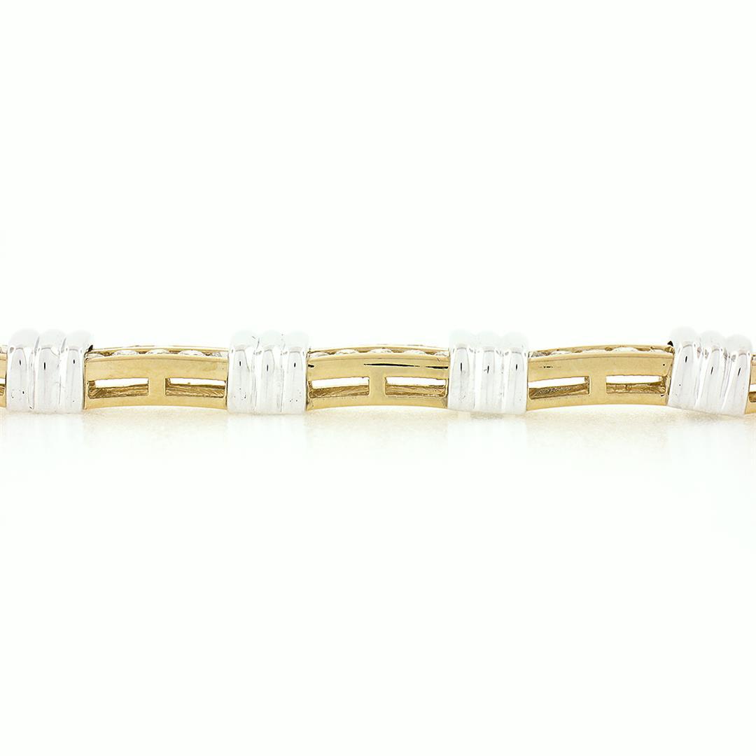 14K TT Gold 3.50 ctw Round Dual Channel Set Diamond & Grooved Link Tennis Bracel