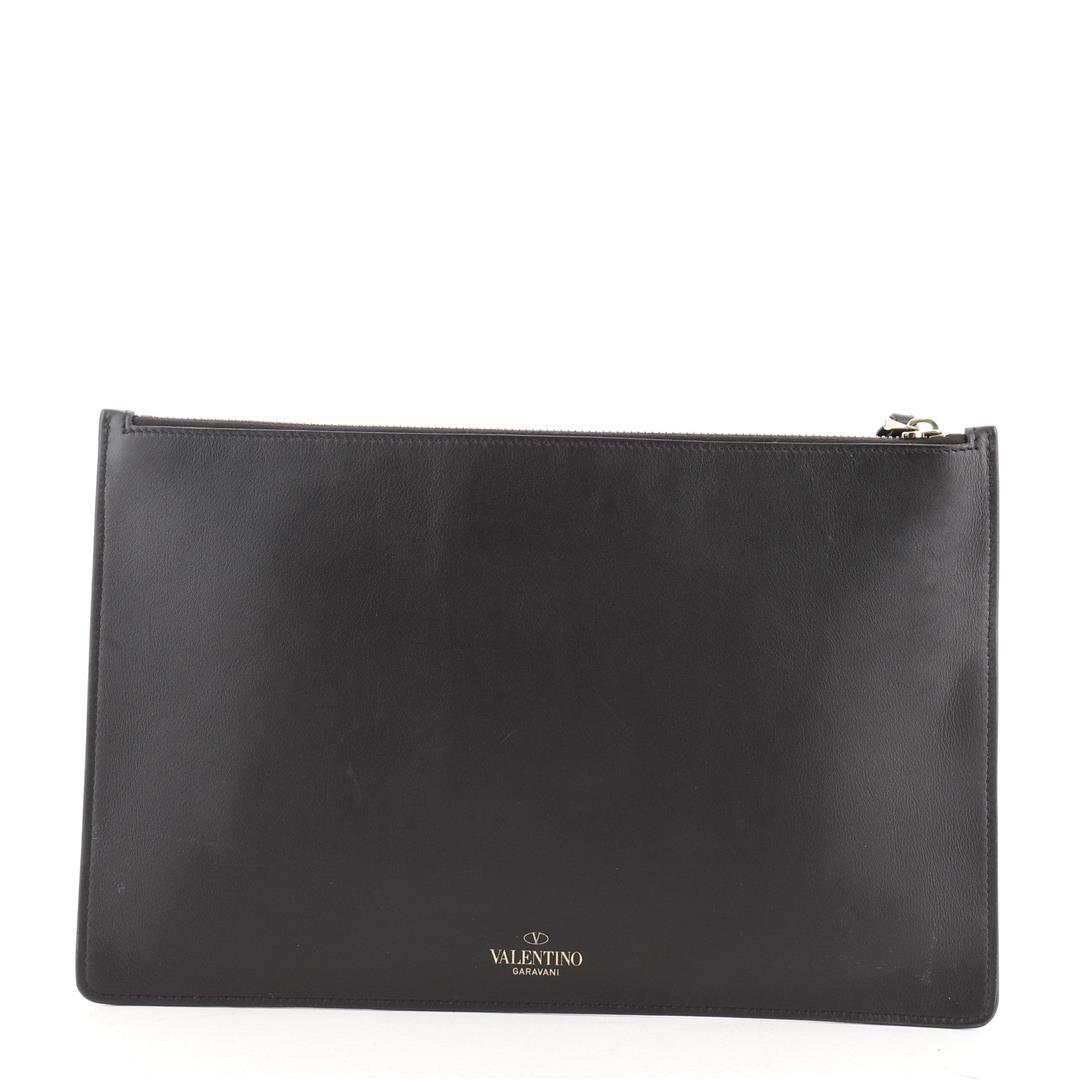 Valentino VLTN Zip Clutch Printed Leather Black