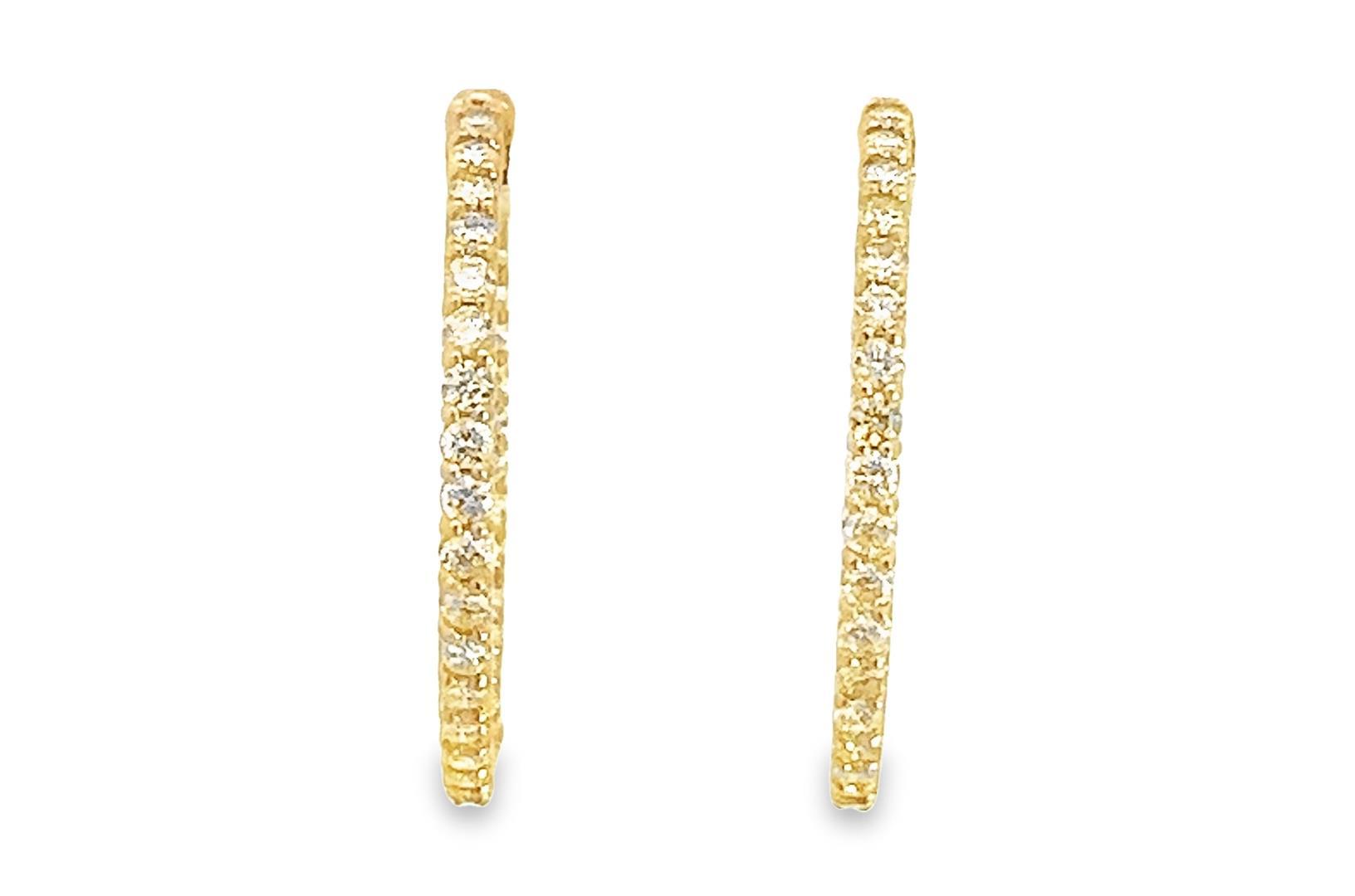 2.10 ctw Diamond Hoop Earrings - 14KT Yellow Gold