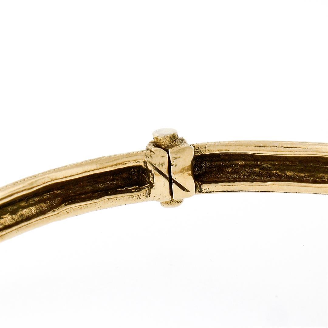 Vintage Etruscan Revival 14K Gold Persian Turquoise Textured Bow Bangle Bracelet