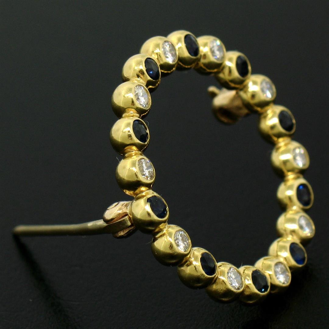 18k Yellow Gold.70 ctw Bezel Round Sapphire & Diamond Circle of Life Pin Brooch