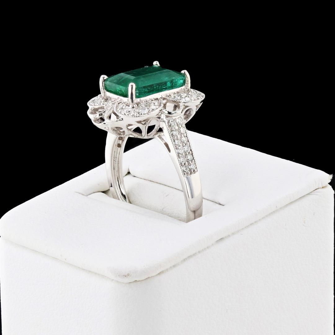 3.39 ctw Emerald and 0.44 ctw Diamond Platinum Ring