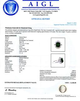 3.39 ctw Emerald and 0.44 ctw Diamond Platinum Ring