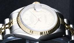 Rolex Ladies 2T Champagne Roman Fluted Wristwatch 26MM