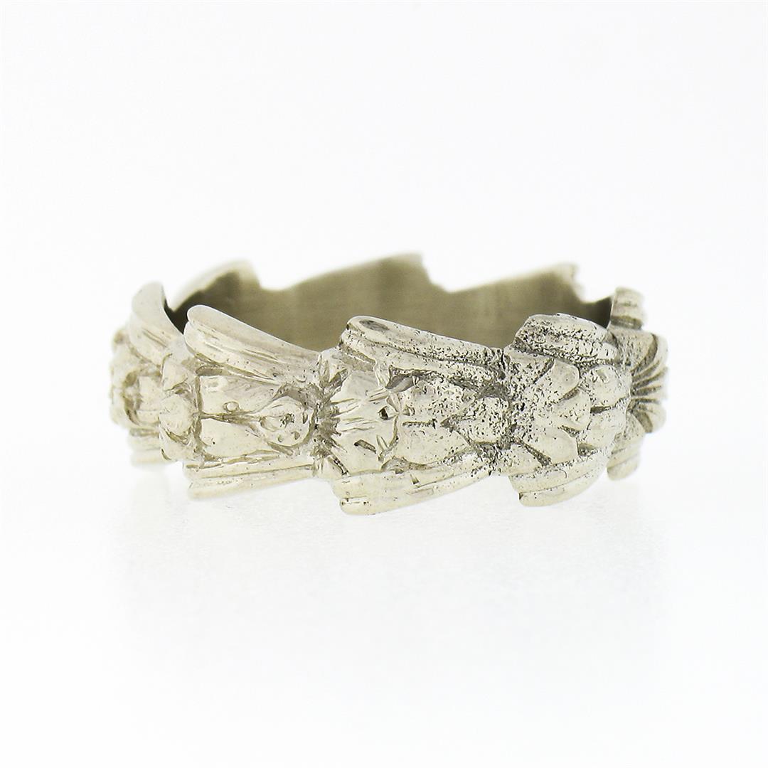 Unique Vintage 14K White Gold Floral Work Wavy Scrunched Eternity Band Ring Sz 5