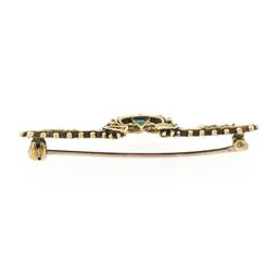Vintage Victorian Revival 14K Gold Turquoise Crescent & Star Bar Pin Brooch