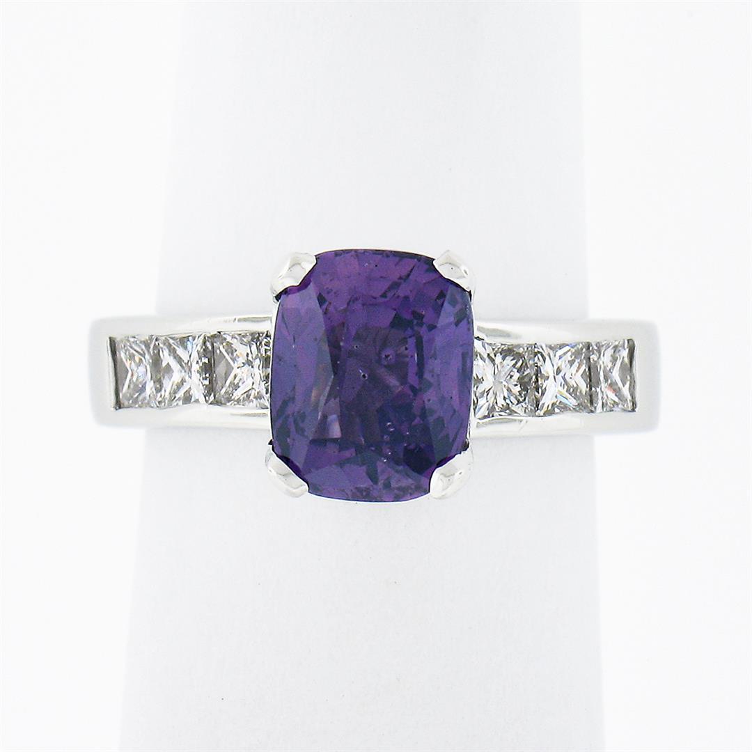 Platinum 2.83 ctw GIA Cushion Ceylon Purple Sapphire & Diamond Engagement Ring