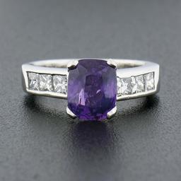 Platinum 2.83 ctw GIA Cushion Ceylon Purple Sapphire & Diamond Engagement Ring