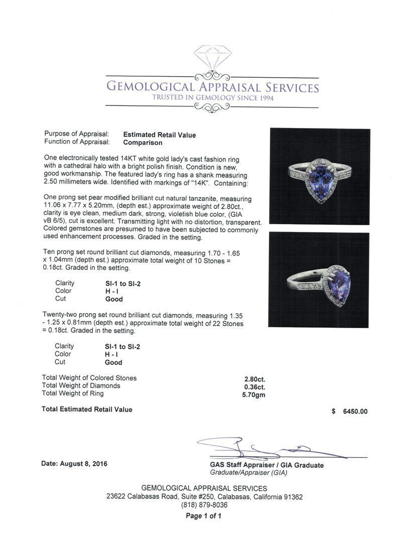 2.80 ctw Tanzanite and Diamond Ring - 14KT White Gold
