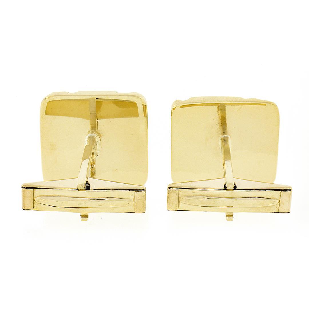 Mens Solid 14k Yellow Gold Nugget Textured & Polished Crackled Square Cuff Links