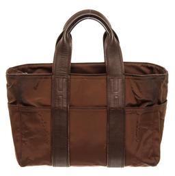 Hermes Brown Nylon and Leather Acapulco Tote Bag