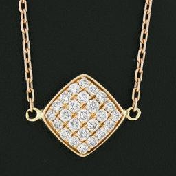 18k Rose Gold .60 ctw Pave Set Diamond Cushion Pendant & Cable Link Chain Neckla