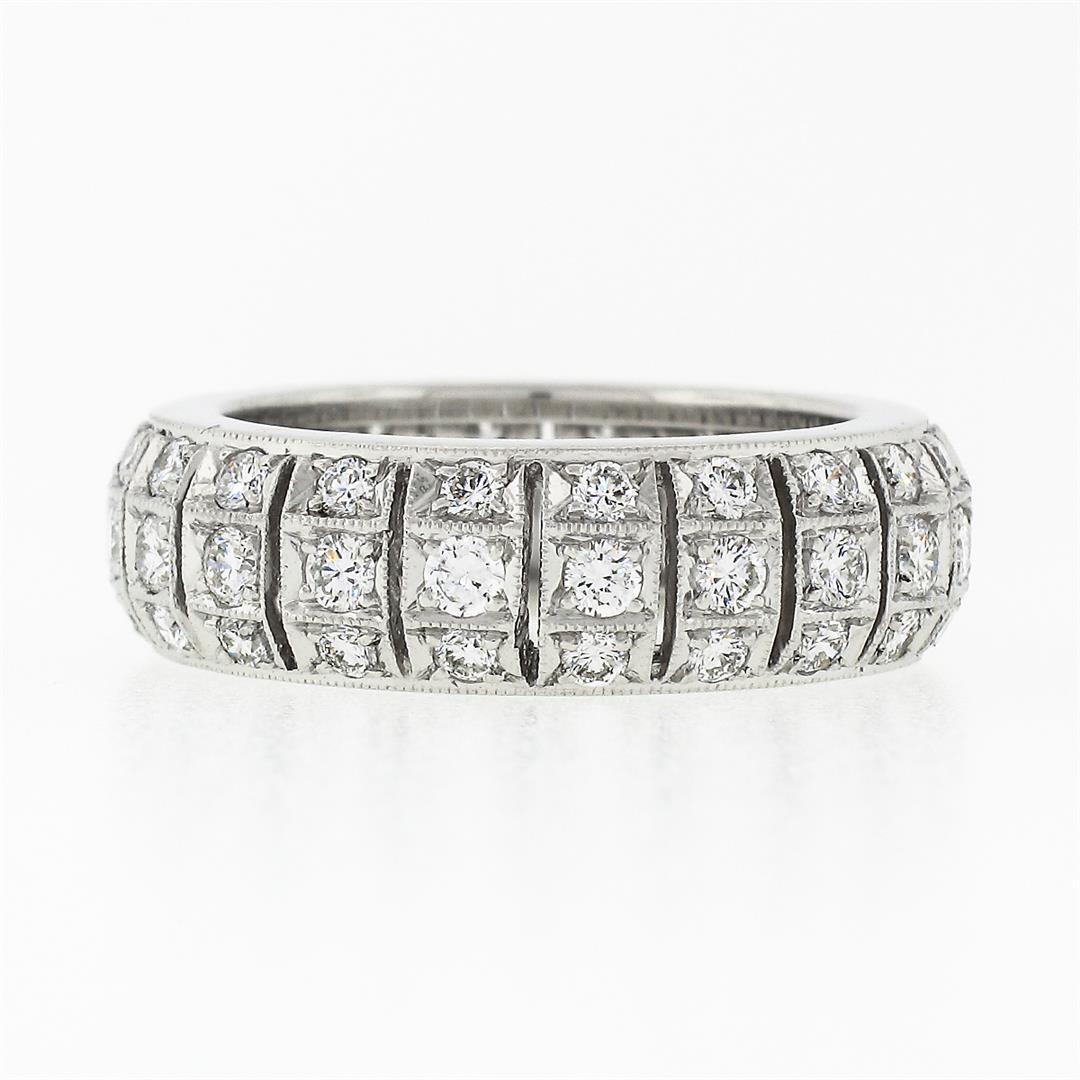 Vintage Platinum 1.30 ctw Diamond Domed Open Work & Milgrain Eternity Band Ring