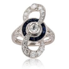 0.29 ctw Diamond and 0.88 ctw Blue Sapphire Platinum Ring (1.17 ctw Diamonds)