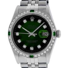 Rolex 36MM Stainless Steel Green Vignette Diamond And Emerald Datejust Wristwatc