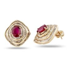 4.99 ctw Ruby and 3.25 ctw Diamond 14K Yellow Gold Earrings