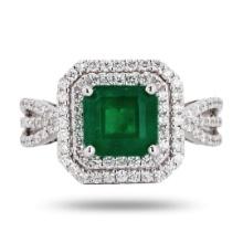 2.32 ctw Emerald and 0.70 ctw Diamond 14K White Gold Ring