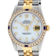 Rolex Mens Two Tone And Stainless Steel White Diamond And Sapphire Datejust Wris
