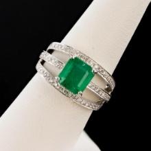 2.11 ctw Emerald and 0.62 ctw Diamond 18K White Gold Ring