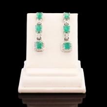 4.61 ctw Emerald and 0.71 ctw Diamond 18K White Gold Dangle Earrings