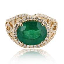 4.65 ctw Emerald and 0.93 ctw Diamond 14K Yellow Gold Ring