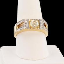 0.97 ctw CENTER Diamond 14K White and Yellow Gold Ring (1.30 ctw Diamonds)