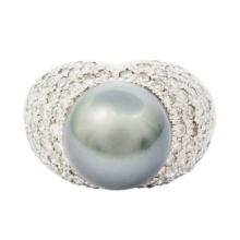 12.0mm Tahitian Pearl and 1.96 ctw Diamond 14KT White Gold Ring
