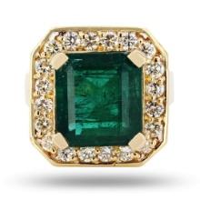 8.45 ctw Emerald and 1.15 ctw Diamond 18K Yellow Gold Ring