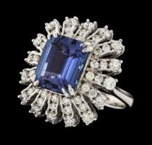 5.91 ctw Tanzanite and Diamond Ring - 14KT White Gold