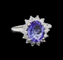 3.45 ctw Tanzanite and Diamond Ring - 14KT White Gold