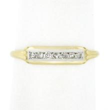 Antique 14k Yellow Gold Palladium Top .12 ctw Single Cut Diamond Channel Band Ri