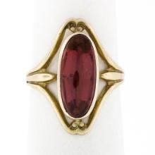 Antique Victorian 10k Yellow Gold Elongated Oval Buff Top Red Stone Open Ring