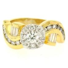 14k Yellow & White Gold 1.0 ctw Fine Round & Baguette Diamond Solitaire Ring