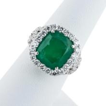 8.16 ctw Emerald and 1.57 ctw Diamond Platinum Ring (GIA CERTIFIED)