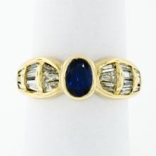 Trevi 18k Yellow Gold 1.90 ctw Oval Sapphire & Baguette Diamond Ring