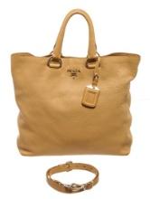 Prada Beige Grained Leather Vitello Daino Large Convertible Shopper Tote Bag