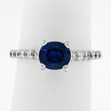 NEW 14K White Gold 1.30 ctw GIA Oval Sapphire Solitaire & Diamond Engagement Rin