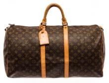 Louis Vuitton Brown Monogram Canvas Keepall 55 Travel Bag