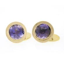 Men's Vintage 14K Yellow Gold 8 ctw Round Bezel Amethyst Polished Frame Cuff Lin