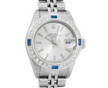 Rolex Ladies Quickset Stainless Steel 18K White Gold Diamond & Sapphire Bezel Si