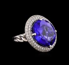 18KT White Gold GIA Certified 30.19 ctw Tanzanite and Diamond Ring