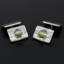 Vintage Birks Men's Platinum & 18K Gold GIA Natural Cat's Eye Diamond Cuff Links