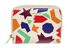 YSL Saint Laurent White Multicolor Pebbled Leather Compact Zippy Wallet